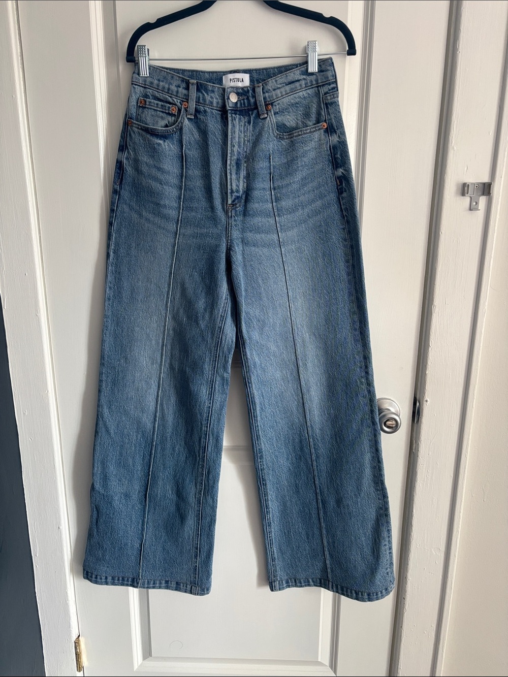 pistola Vintage-Seamed High-Rise Wide Leg Jeans in Denim Blue